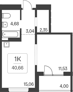 Планировка 1-к. квартира 36.66 м² в ЖК «Эко-квартал на Кедровой»