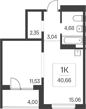 Планировка 1-к. квартира 36.66 м² в ЖК «Эко-квартал на Кедровой»
