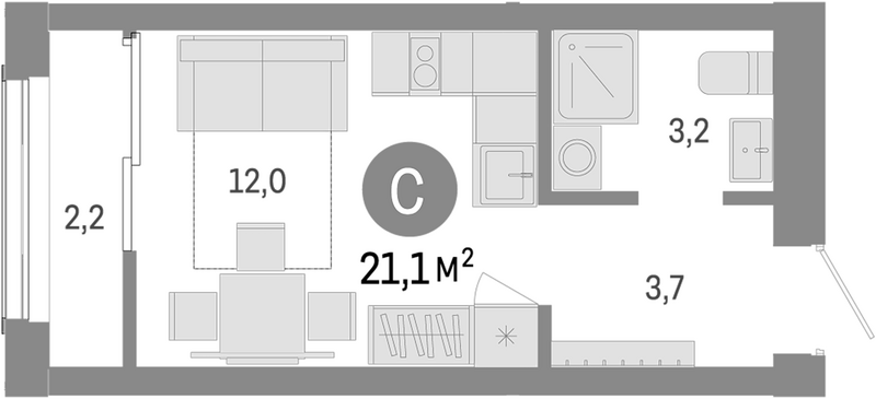 Планировка студия 18.90 м² в ЖК «Европейский берег»