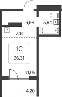 Планировка студия 22.11 м² в ЖК «Эко-квартал на Кедровой»