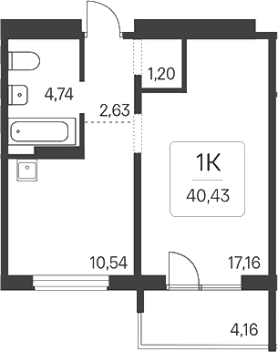 Планировка 1-к. квартира 36.27 м² в ЖК «Эко-квартал на Кедровой»