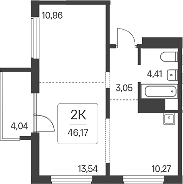 Планировка 2-к. квартира 42.13 м² в ЖК «Эко-квартал на Кедровой»