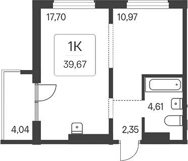 Планировка 1-к. квартира 35.63 м² в ЖК «Эко-квартал на Кедровой»