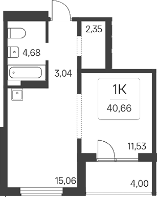 Планировка 1-к. квартира 36.66 м² в ЖК «Эко-квартал на Кедровой»