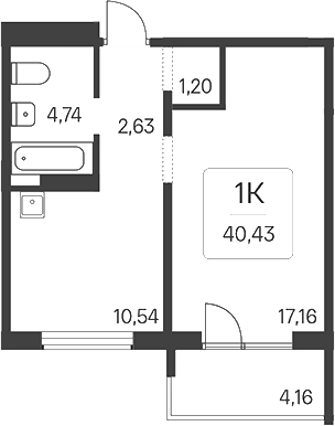 Планировка 1-к. квартира 36.27 м² в ЖК «Эко-квартал на Кедровой»