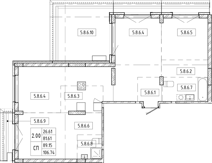 Планировка своб. план. 106.50 м² в ЖК «Европейский берег»