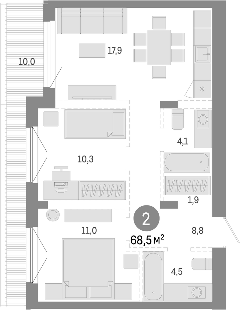 Планировка свободная планировка 58.50 м² в ЖК «Европейский берег»