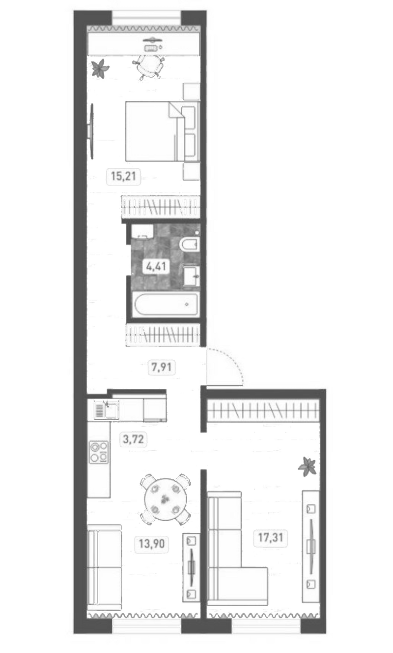 Планировка 3е-к.кв 62.56 м² в ЖК «Радуга Сибири»