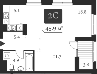 Планировка 2е-к.кв 48.10 м² в ЖК «Нобель»