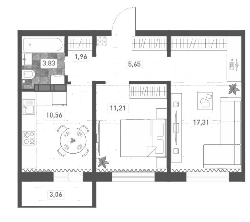Планировка 2-к. квартира 50.52 м² в ЖК «Радуга Сибири»