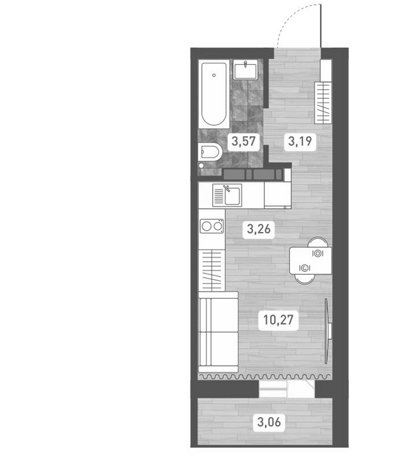 Планировка студия 20.29 м² в ЖК «Радуга Сибири»