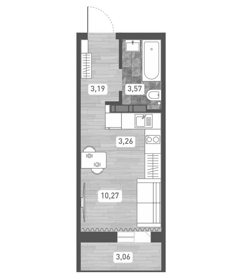 Планировка студия 20.29 м² в ЖК «Радуга Сибири»