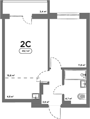 Планировка 2е-к.кв 41.70 м² в ЖК «Авеню на Выборной»