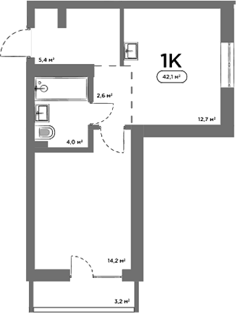 Планировка 1-к.кв 38.90 м² в ЖК «Авеню на Выборной»