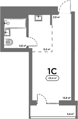 Планировка студии 26.00 м² в ЖК «Авеню на Выборной»