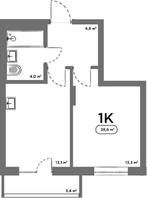 Планировка 1-к.кв 35.20 м² в ЖК «Авеню на Выборной»