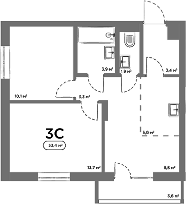 Планировка 3е-к.кв 49.80 м² в ЖК «Авеню на Выборной»