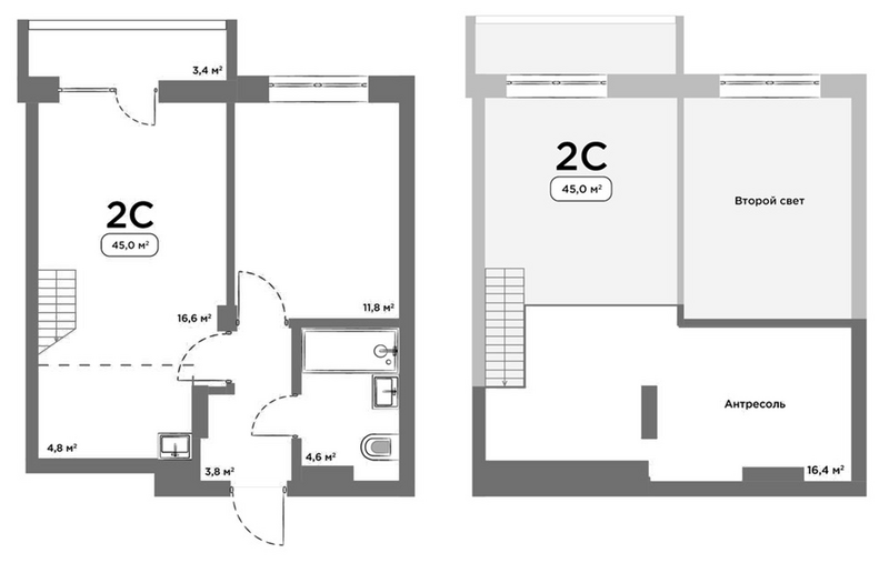 Планировка 2е-к.кв 41.60 м² в ЖК «Авеню на Выборной»