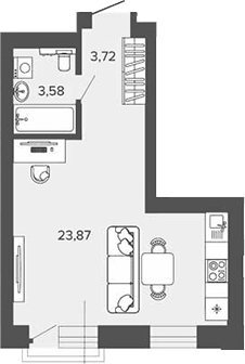 Планировка студии 31.17 м² в ЖК «Прованс»