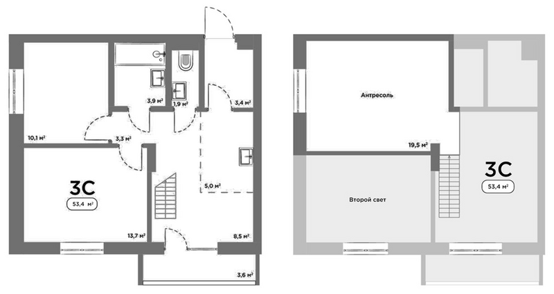 Планировка 3е-к.кв 49.80 м² в ЖК «Авеню на Выборной»