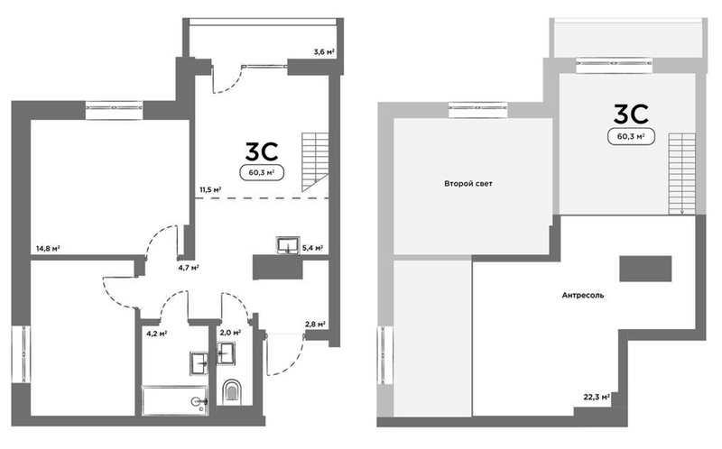 Планировка 3е-к.кв 56.70 м² в ЖК «Авеню на Выборной»