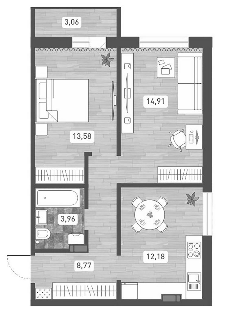 Планировка 2-к. квартира 53.40 м² в ЖК «Радуга Сибири»