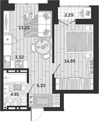 Планировка 2е-к.кв 41.49 м² в ЖК «Авторский квартал»