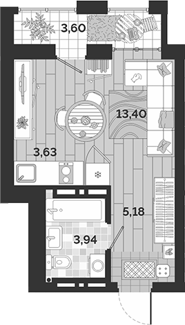 Планировка студии 26.15 м² в ЖК «Авторский квартал»