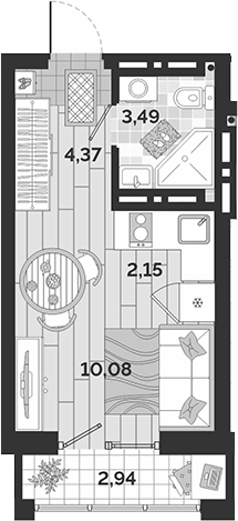 Планировка студии 22.09 м² в ЖК «Авторский квартал»