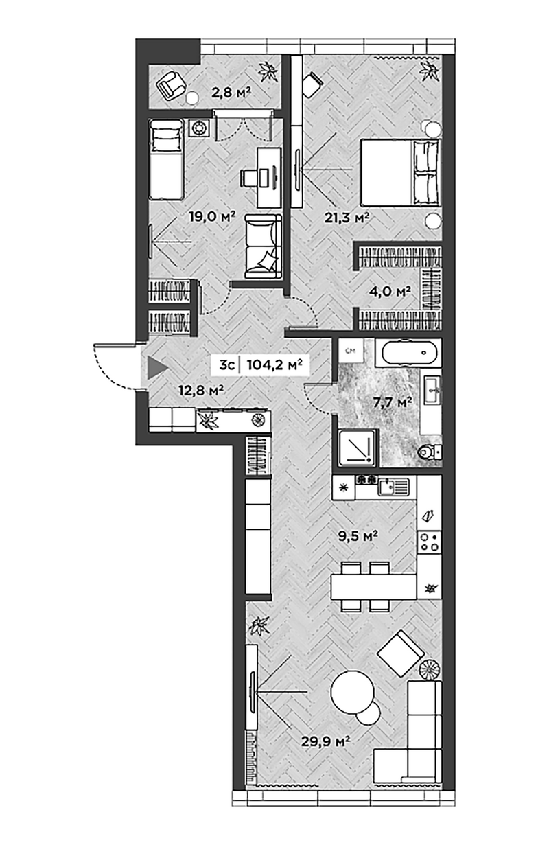 Планировка 3е-к.кв 101.10 м² в ЖК «Берлин»