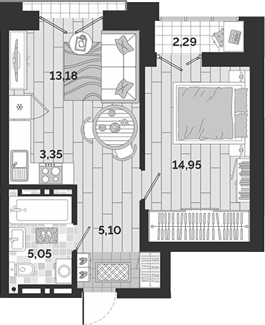 Планировка 2е-к.кв 41.63 м² в ЖК «Авторский квартал»