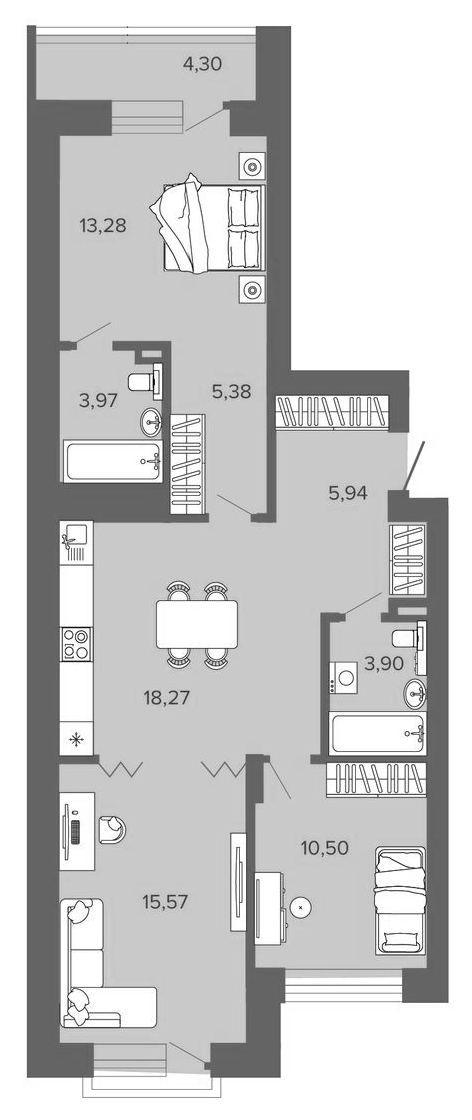 Планировка 2-к.кв 77.50 м² в ЖК «Прованс»