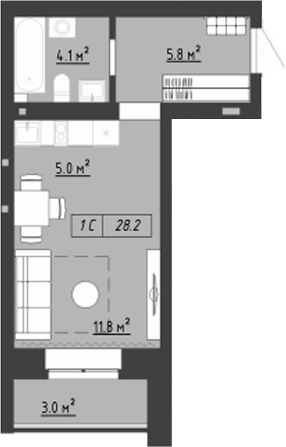 Планировка студия 26.70 м² в ЖК «Загорские кварталы. Загорский»