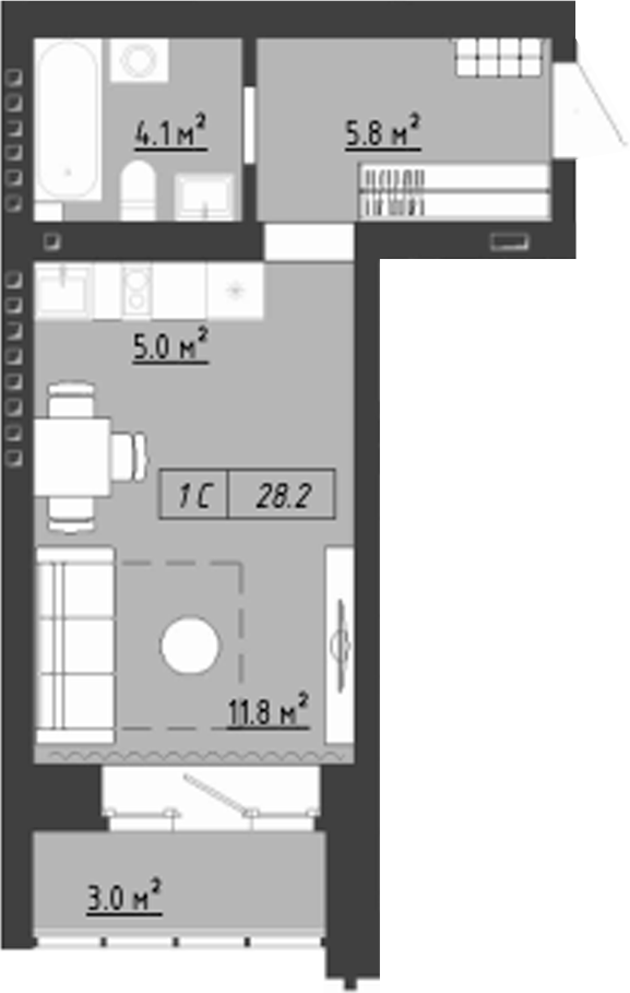 Планировка студия 26.70 м² в ЖК «Загорские кварталы. Загорский»