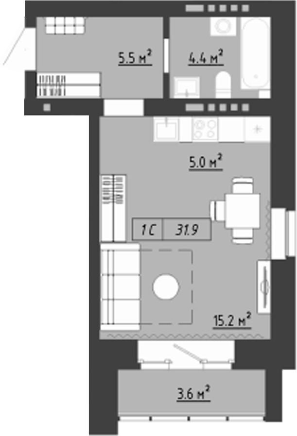 Планировка студия 30.15 м² в ЖК «Загорские кварталы. Загорский»