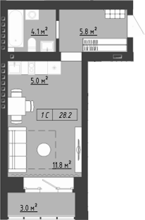 Планировка студия 26.70 м² в ЖК «Загорские кварталы. Загорский»