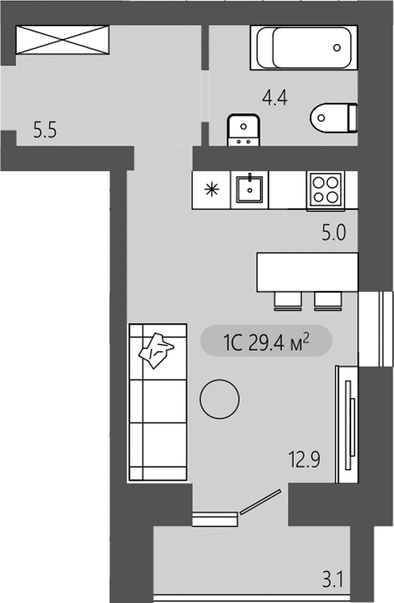 Планировка студия 27.85 м² в ЖК «Загорские кварталы. Загорский»