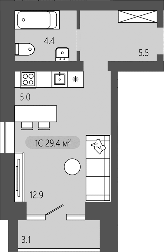 Планировка студия 27.85 м² в ЖК «Загорские кварталы. Загорский»