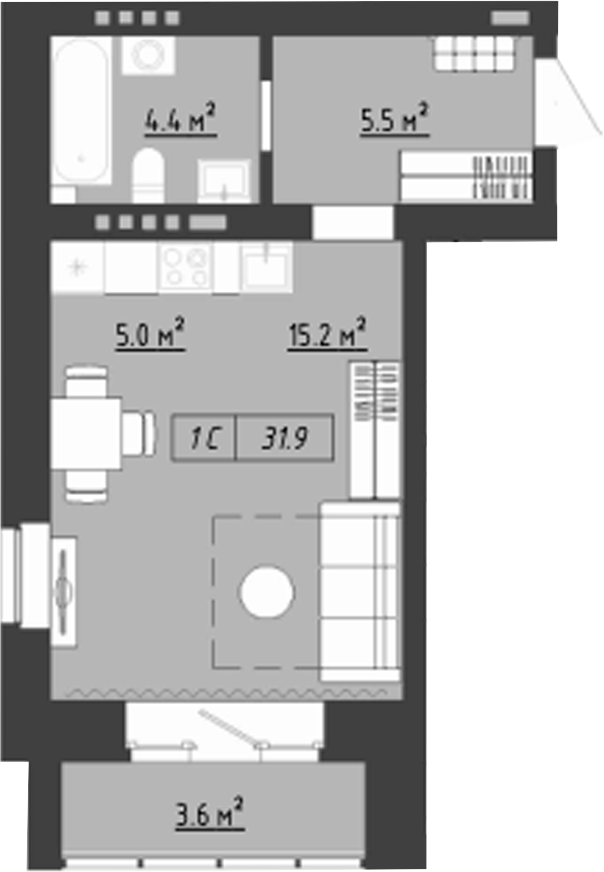Планировка студия 30.10 м² в ЖК «Загорские кварталы. Загорский»