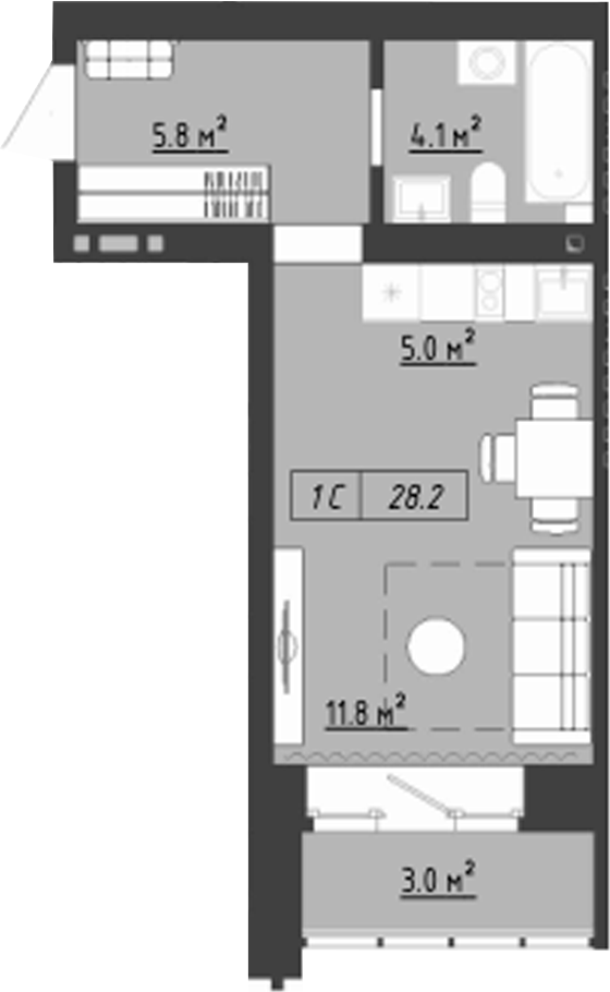 Планировка студия 26.70 м² в ЖК «Загорские кварталы. Загорский»