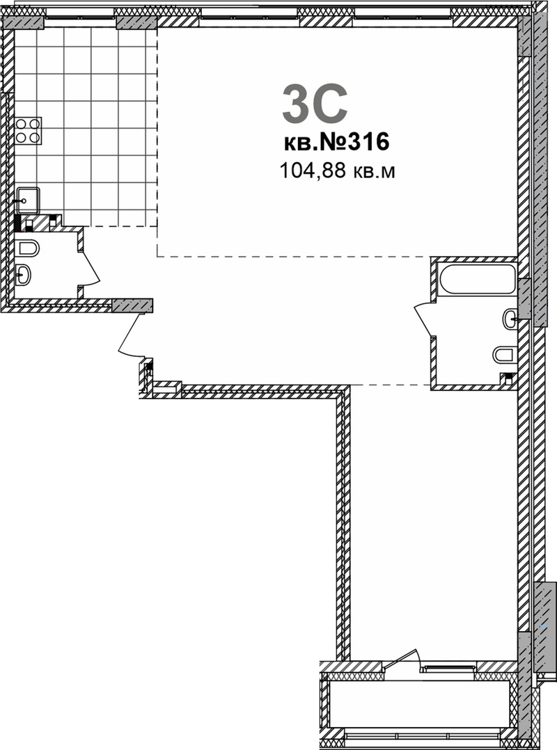 Планировка своб. план. 104.88 м² в ЖК «Римский квартал»