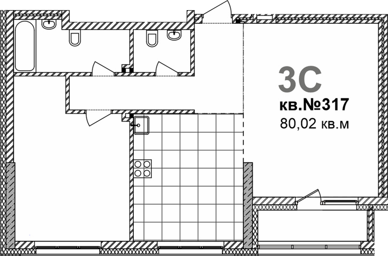 Планировка своб. план. 80.02 м² в ЖК «Римский квартал»