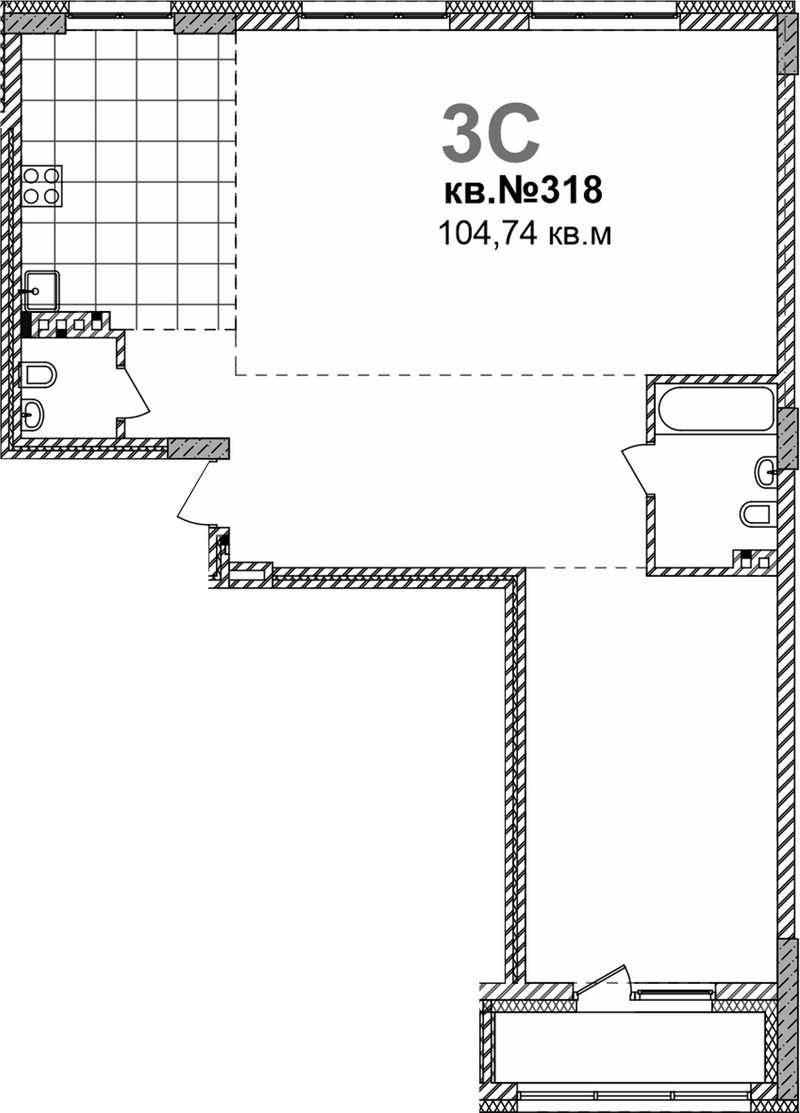 Планировка своб. план. 104.74 м² в ЖК «Римский квартал»