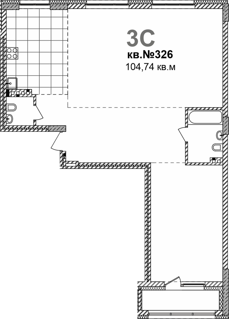 Планировка своб. план. 104.74 м² в ЖК «Римский квартал»