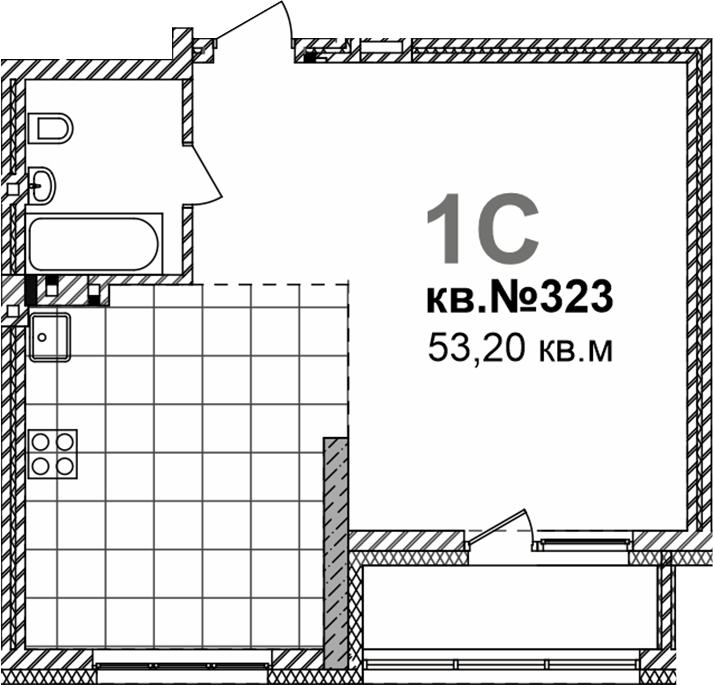 Планировка своб. план. 53.20 м² в ЖК «Римский квартал»