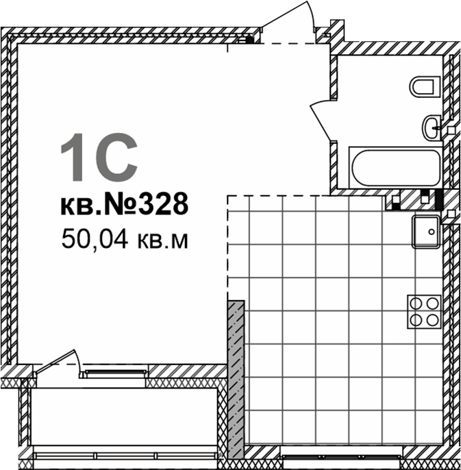 Планировка свободная планировка 50.04 м² в ЖК «Римский квартал»