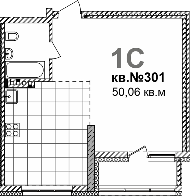 Планировка свободная планировка 50.06 м² в ЖК «Римский квартал»