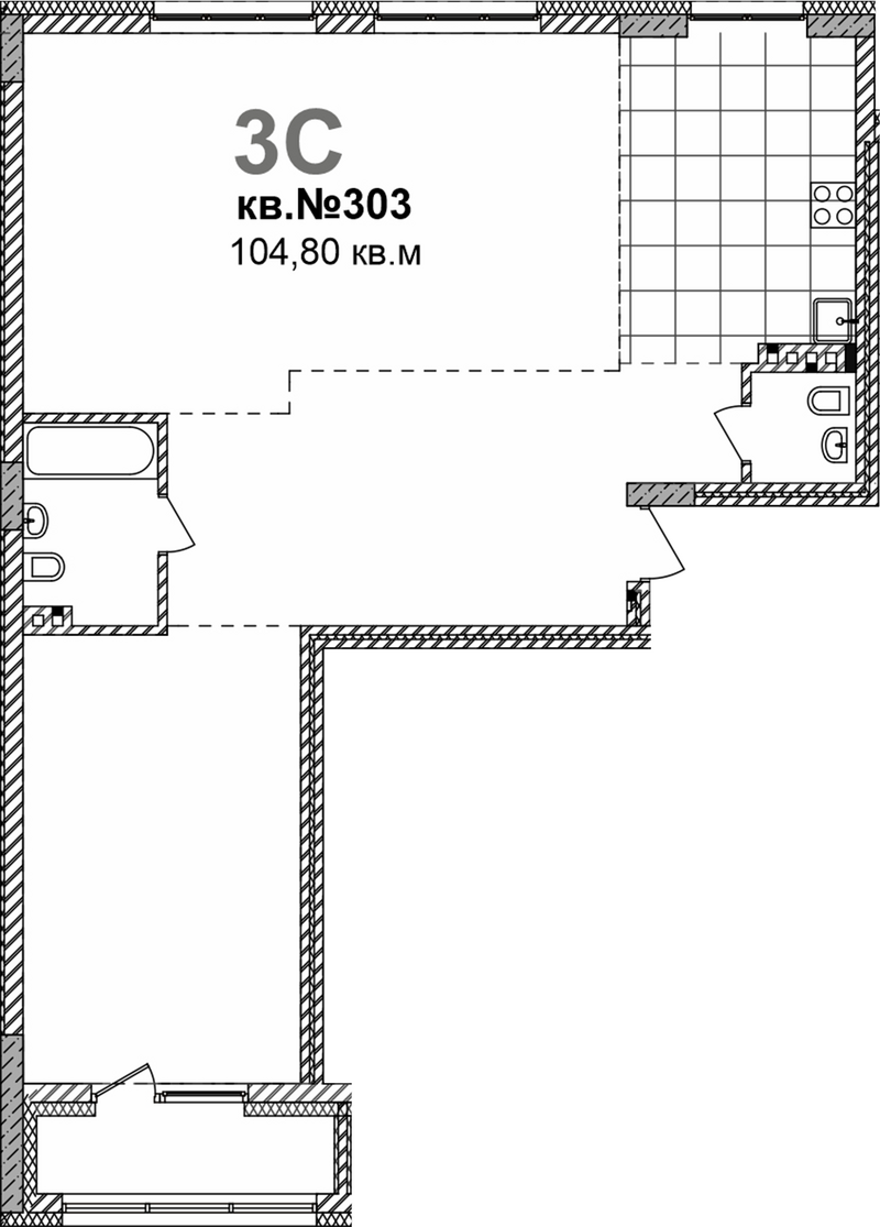 Планировка свободная планировка 104.80 м² в ЖК «Римский квартал»