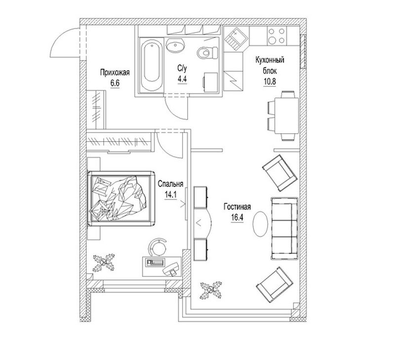 Планировка 2-к.кв 54.90 м² в ЖК «Солнечный бульвар. Кемерово»