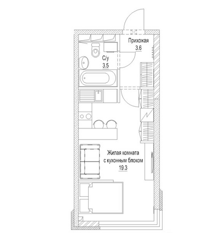 Планировка студии 28.10 м² в ЖК «Солнечный бульвар. Кемерово»